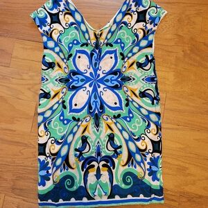 Maeve Asymmetrical Dress in Blue and Green